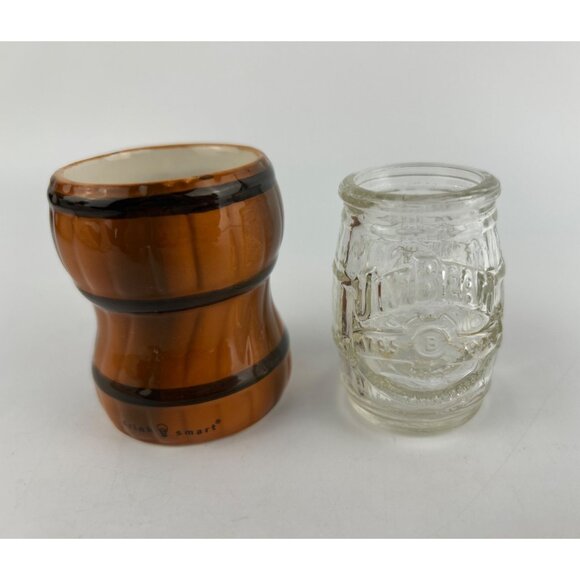 Jim Beam Devils Cut Barrel Ceramic & Glass Barrel Vintage Shot Glass Set - Picture 2 of 6